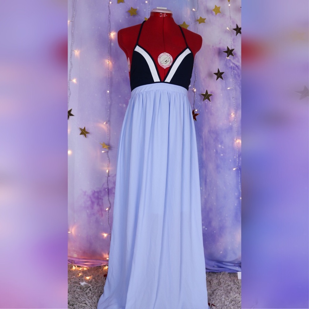 Summer Maxi baby blue halter top dress